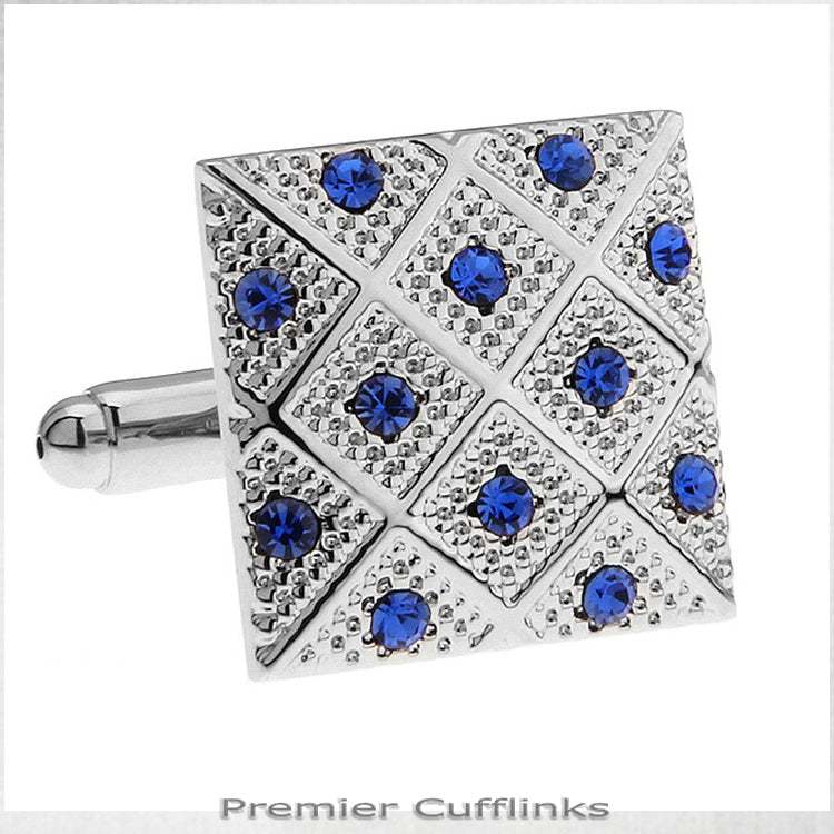 Silver with Blue Diamond Insets Cufflinks