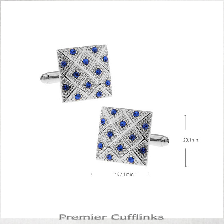 Silver with Blue Diamond Insets Cufflinks