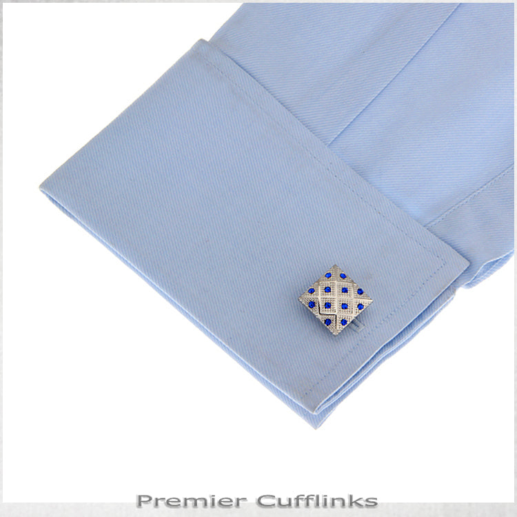 Silver with Blue Diamond Insets Cufflinks
