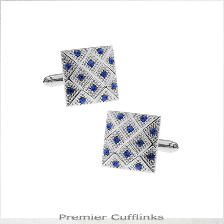 Silver with Blue Diamond Insets Cufflinks
