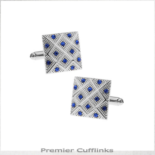 Silver with Blue Diamond Insets Cufflinks