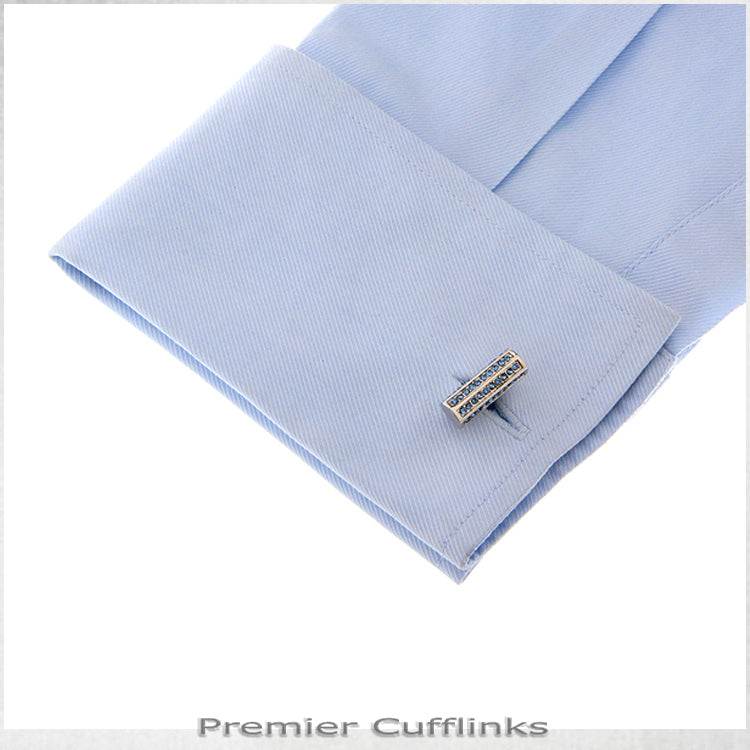 Silver with Blue Studded Crystals Cufflinks