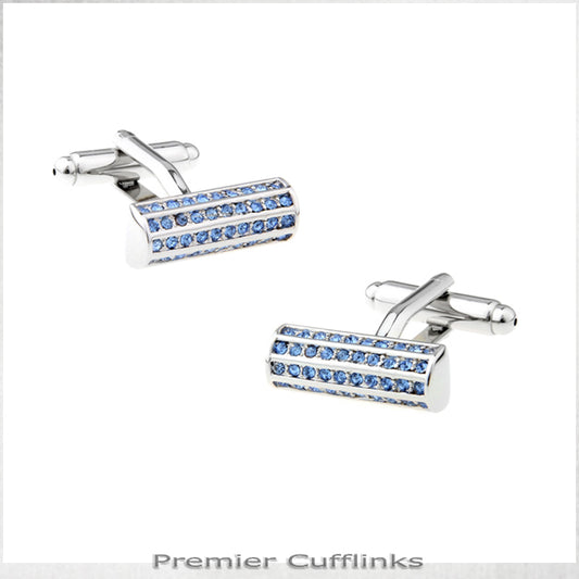 Silver with Blue Studded Crystals Cufflinks