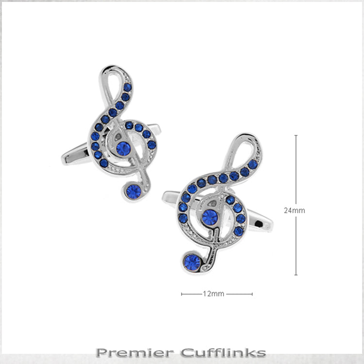 Silver With Blue Treble Clef Cufflinks