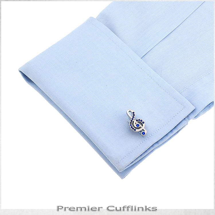 Silver With Blue Treble Clef Cufflinks