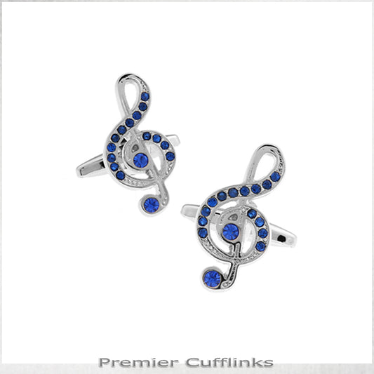 Silver With Blue Treble Clef Cufflinks