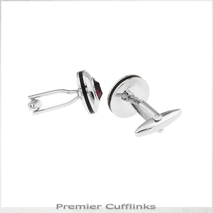 Silver with Burgundy Inset Cufflinks