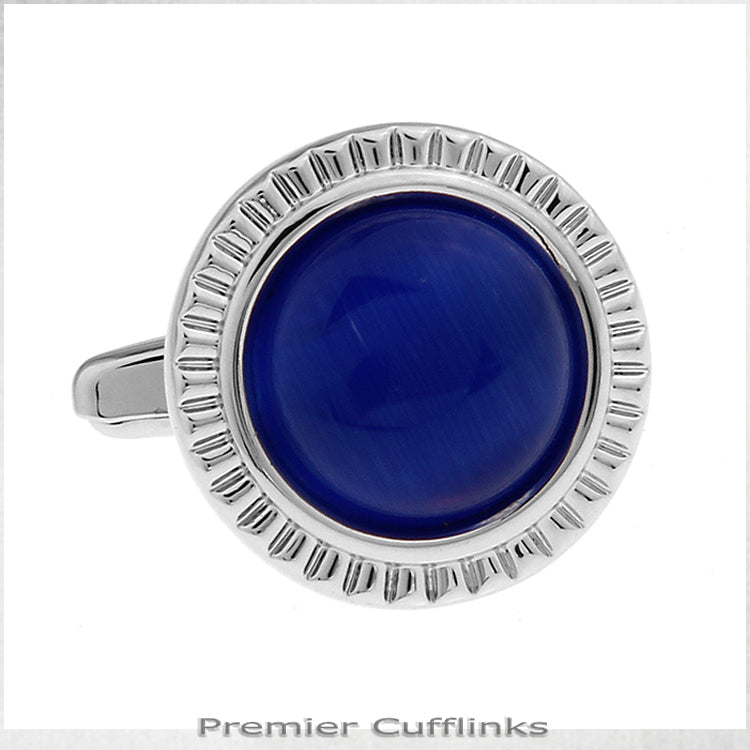 Silver With Electric Blue Inset Cufflinks