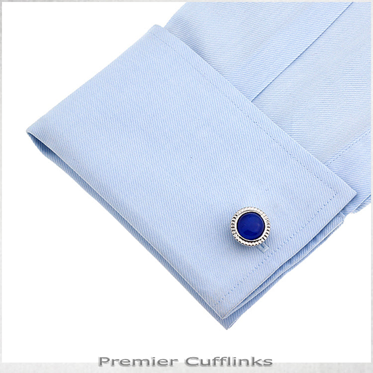 Silver With Electric Blue Inset Cufflinks