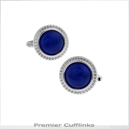 Silver With Electric Blue Inset Cufflinks