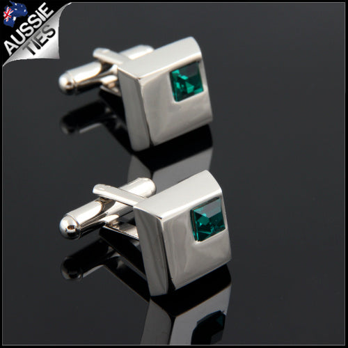 Mens Silver with Emerald Inset Cufflinks