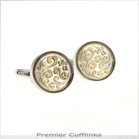 Silver with Gold Floral Pattern Cufflinks