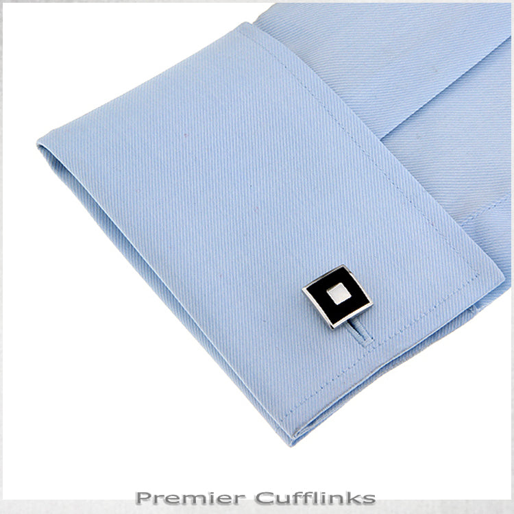 Silver With Inner Black Square Cufflinks