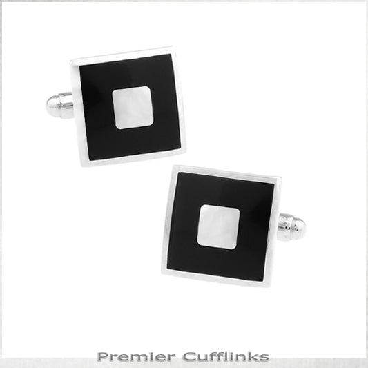 Silver With Inner Black Square Cufflinks