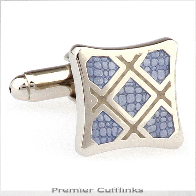Silver with Light Blue Stone Texture Cufflinks