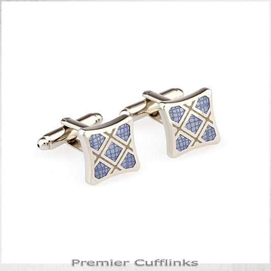 Silver with Light Blue Stone Texture Cufflinks