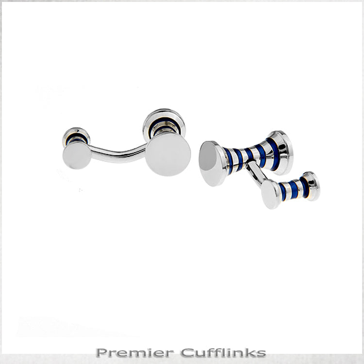 Silver with Navy Blue Cyllinder Cufflinks