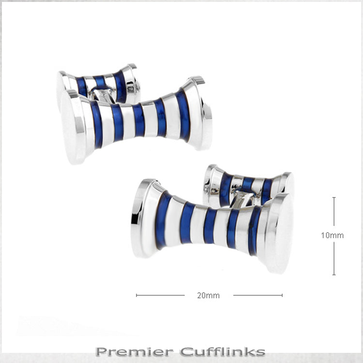 Silver with Navy Blue Cyllinder Cufflinks