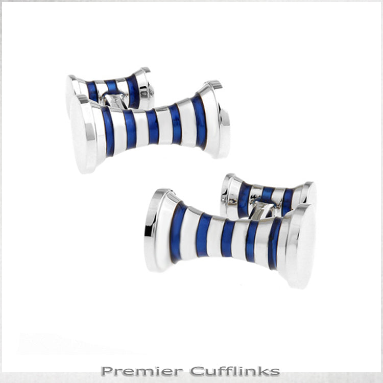 Silver with Navy Blue Cyllinder Cufflinks
