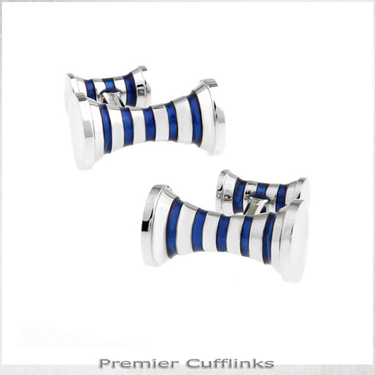 Silver with Navy Blue Cyllinder Cufflinks