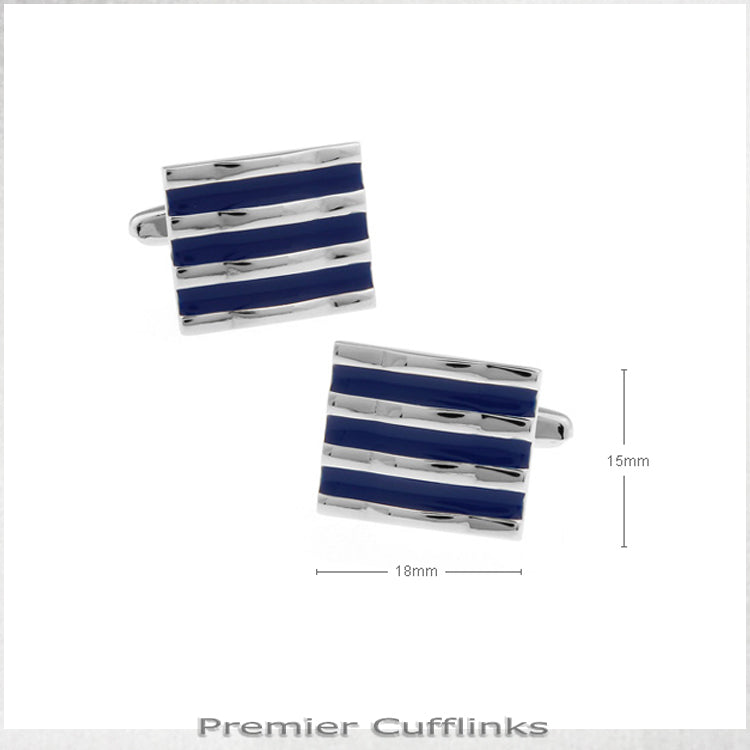 Silver with Navy Horizontal Lines Cufflinks