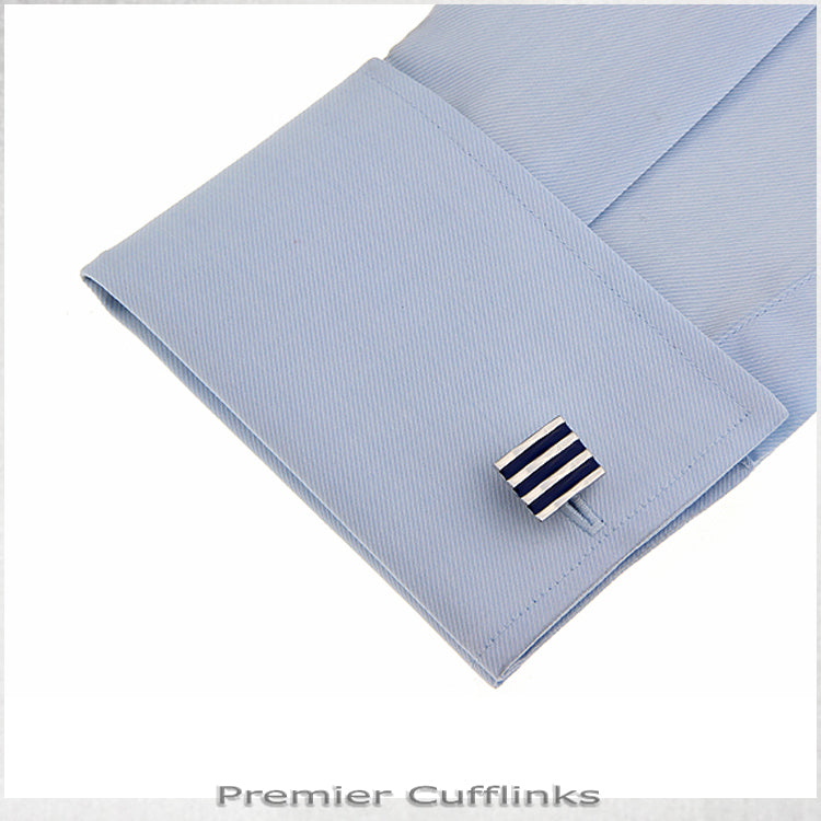 Silver with Navy Horizontal Lines Cufflinks