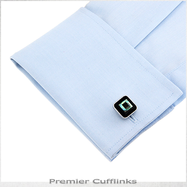 Black with Paua Square Inset Cufflinks