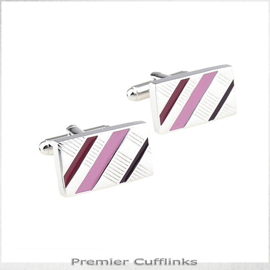 Silver with Red and Pink Diagonal Stripes Cufflinks