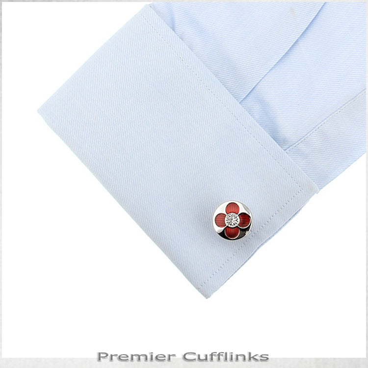 Silver with Red Petal Cufflinks