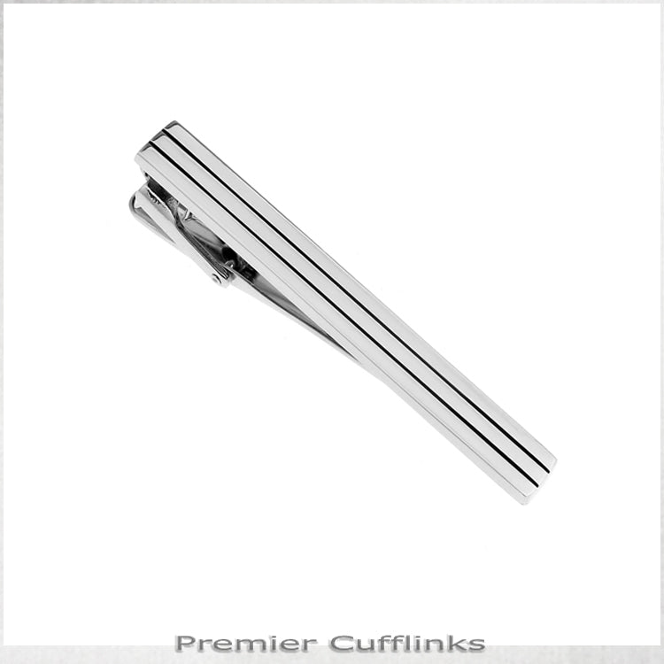 Silver with Black Pinstripe Tie Clip