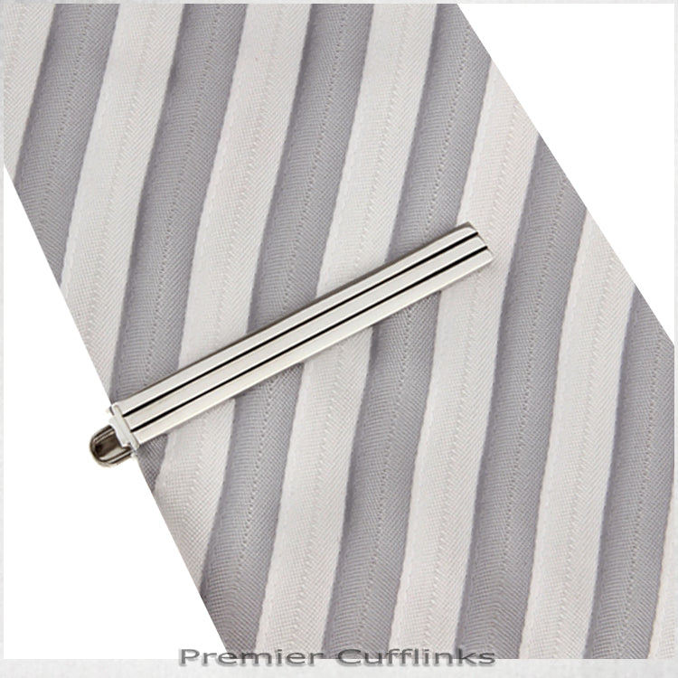 Silver with Black Pinstripe Tie Clip