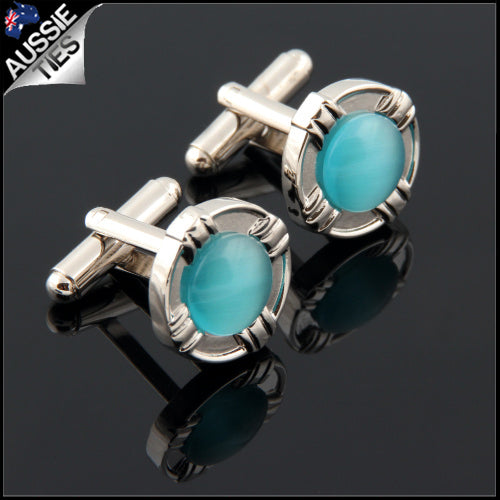 Mens Silver with Turquoise Inset Cufflinks