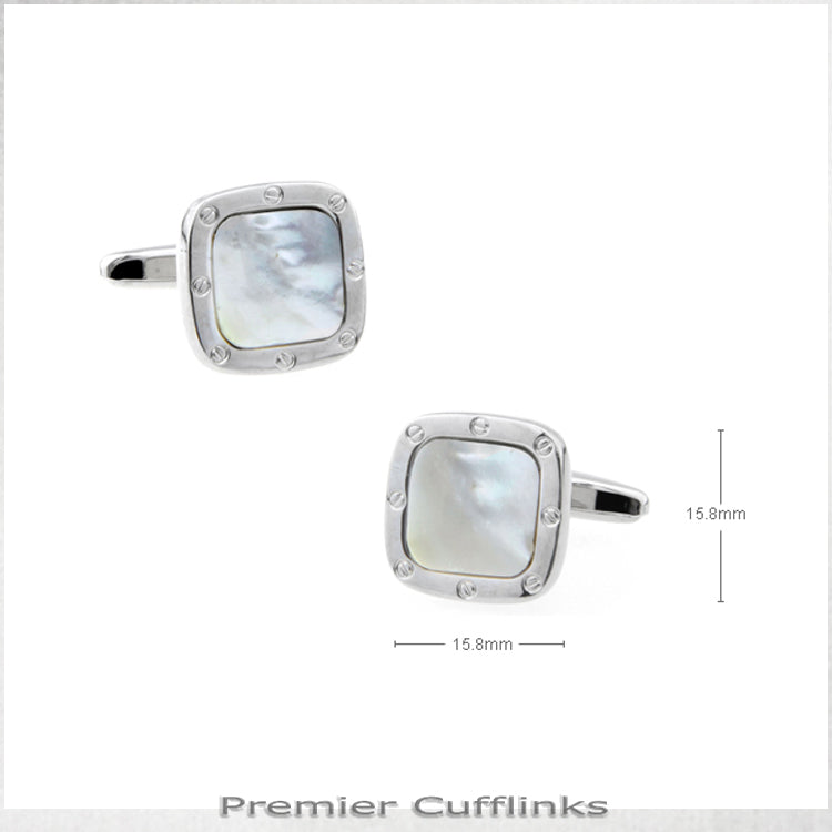 Silver With White Shell Inset Cufflinks