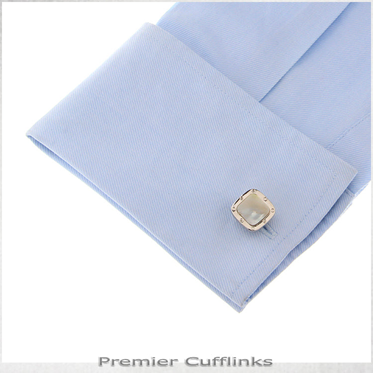 Silver With White Shell Inset Cufflinks