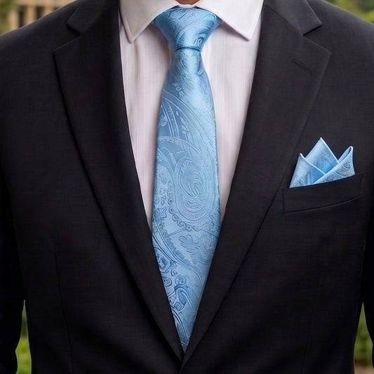 Bright Blue Paisley Slim Tie and Pocket Square Set
