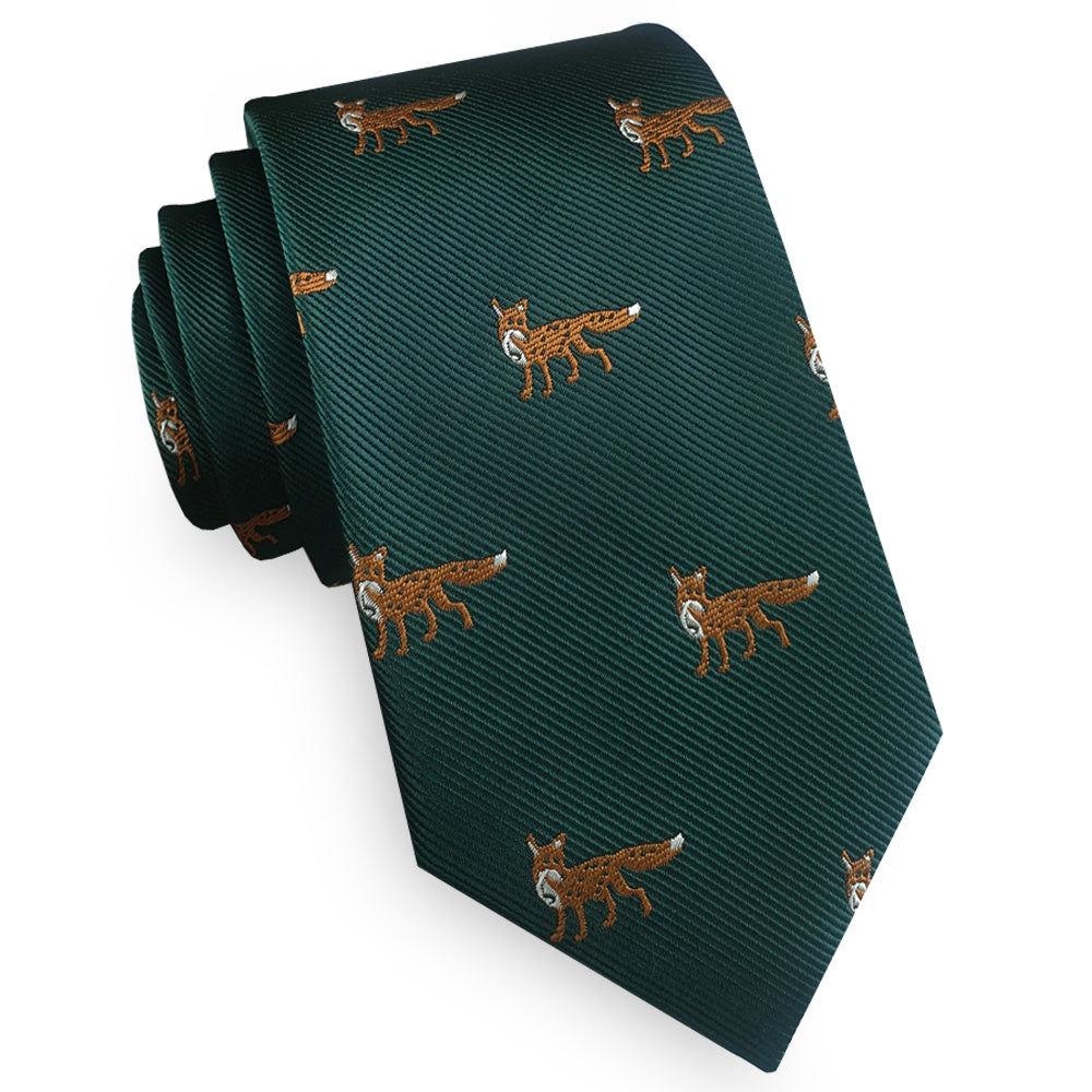 Green with Foxes Skinny Tie