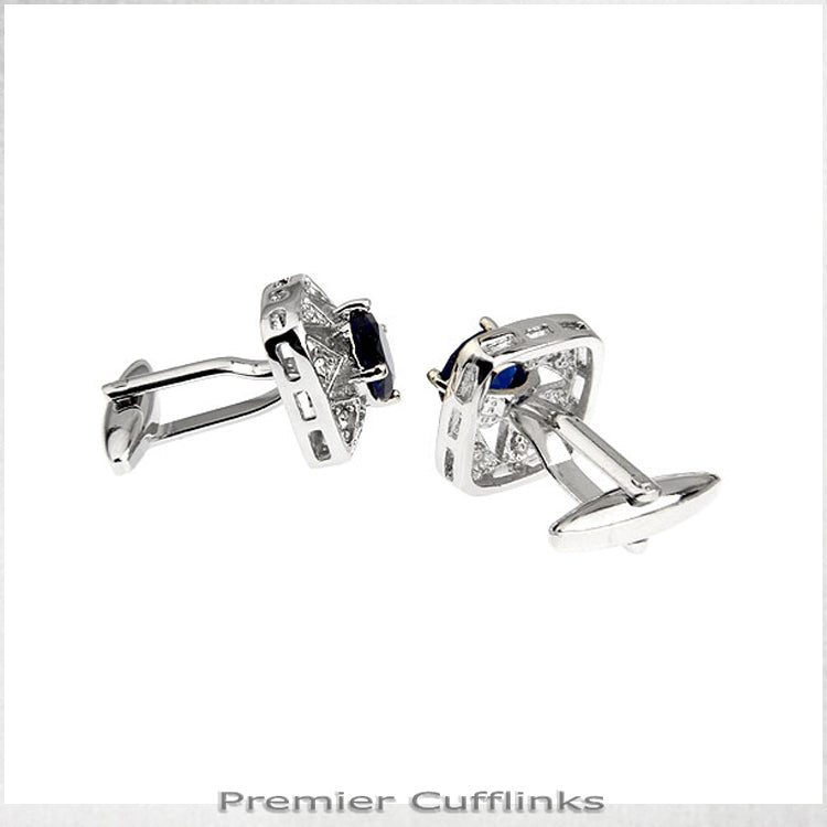 Star Border with Deep Blue Crystal Inset Cufflinks