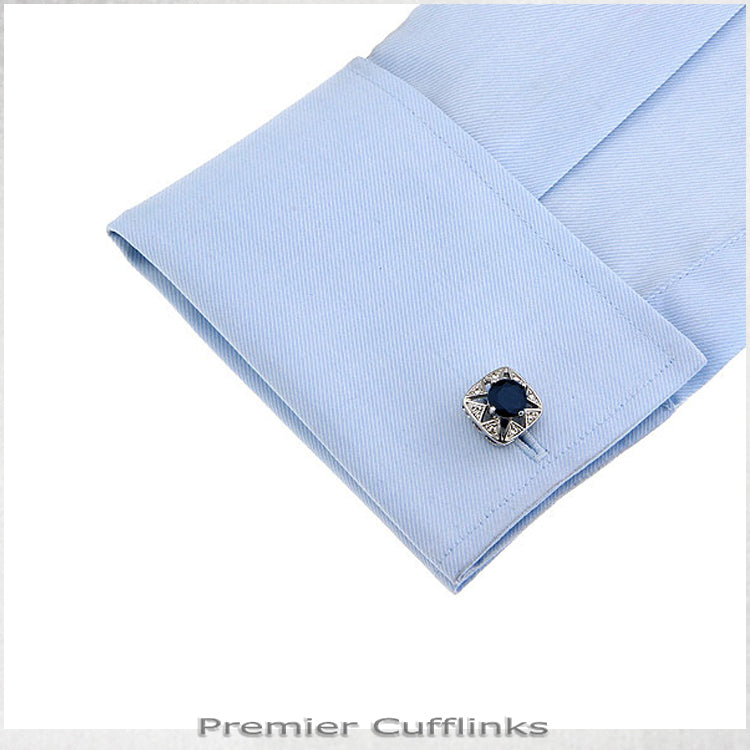 Star Border with Deep Blue Crystal Inset Cufflinks