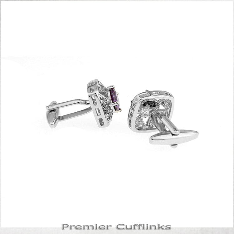 Star Border with Purple Crystal Inset Cufflinks