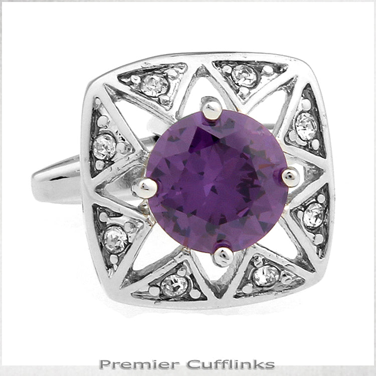 Star Border with Purple Crystal Inset Cufflinks
