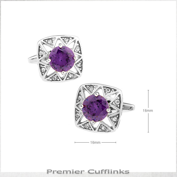 Star Border with Purple Crystal Inset Cufflinks