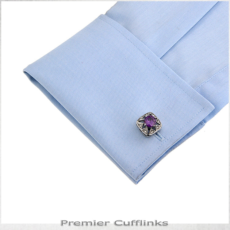 Star Border with Purple Crystal Inset Cufflinks