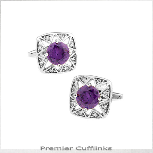 Star Border with Purple Crystal Inset Cufflinks
