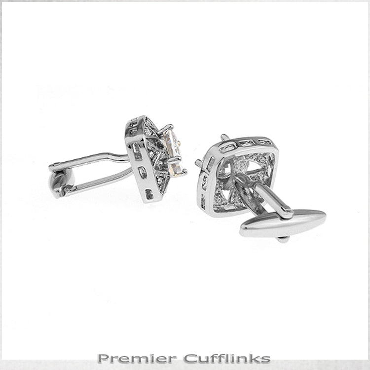 Star Border With White Crystal Inset Cufflinks