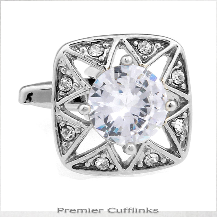 Star Border With White Crystal Inset Cufflinks