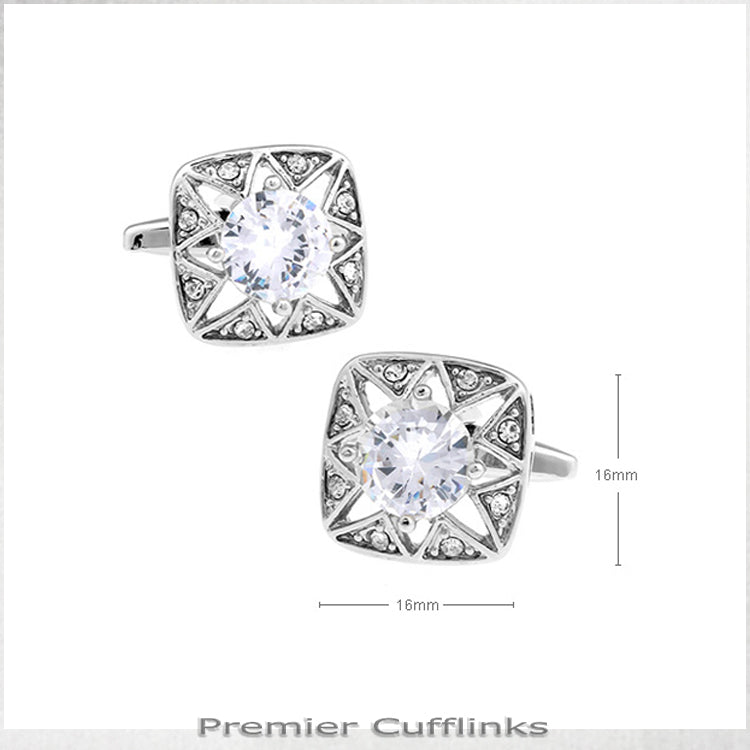 Star Border With White Crystal Inset Cufflinks