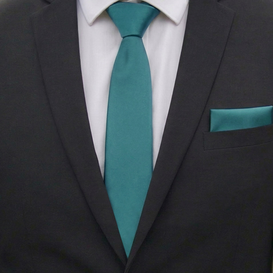 Teal Blue Tie and Pocket Square Set