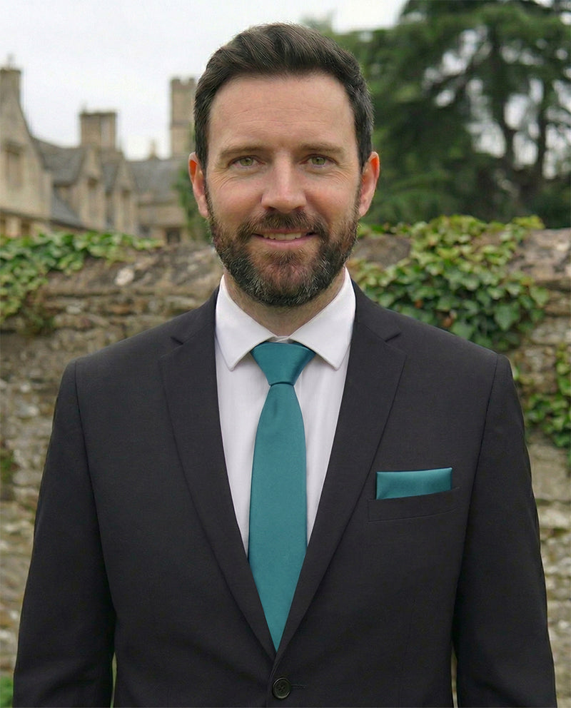 Teal Blue Tie and Pocket Square Set