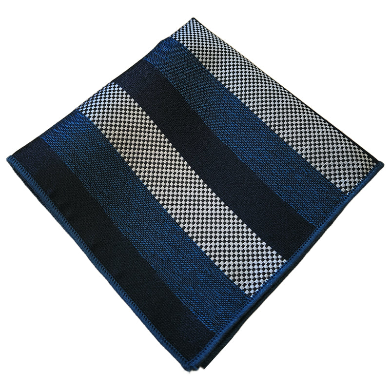 Teal, Dark Blue, Black & White Stripes Pocket Square