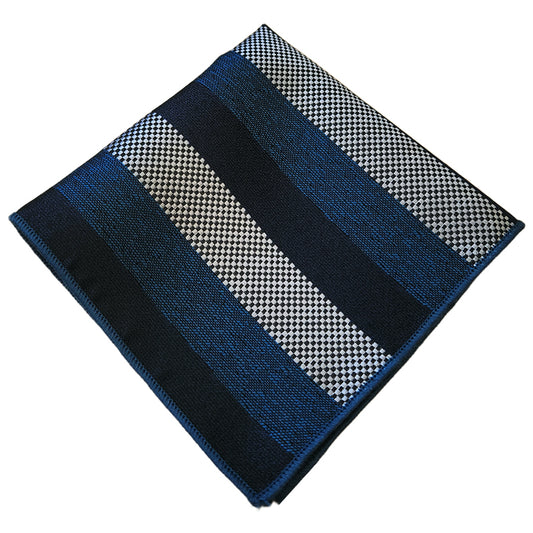 Teal, Dark Blue, Black & White Stripes Pocket Square